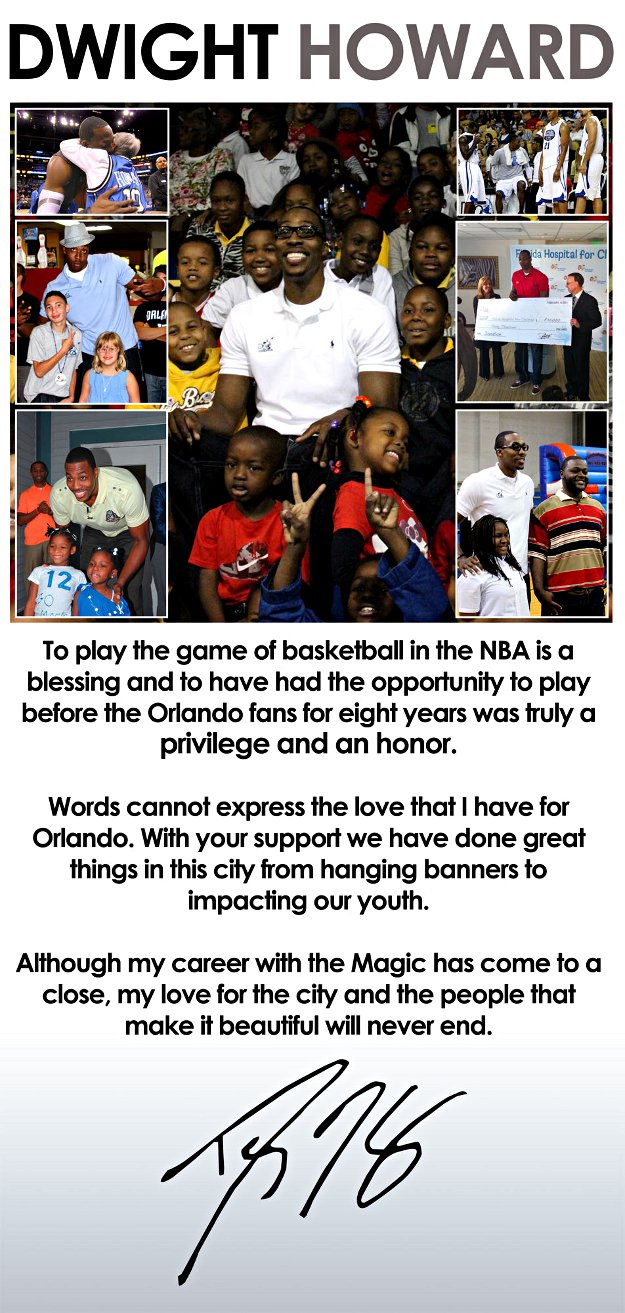 Dwight Howard remercie Orlando pour son soutien