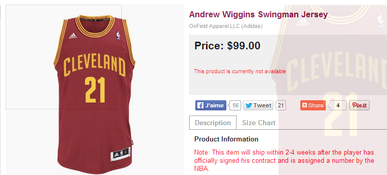 Le jersey d’Andrew Wiggins retiré du NBA store