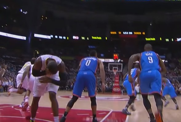 Aïe ! Paul MIllsap a fait connaissance avec le coude de Serge Ibaka…