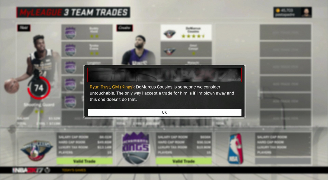 Même dans NBA 2K17 le trade de DeMarcus Cousins est irréaliste