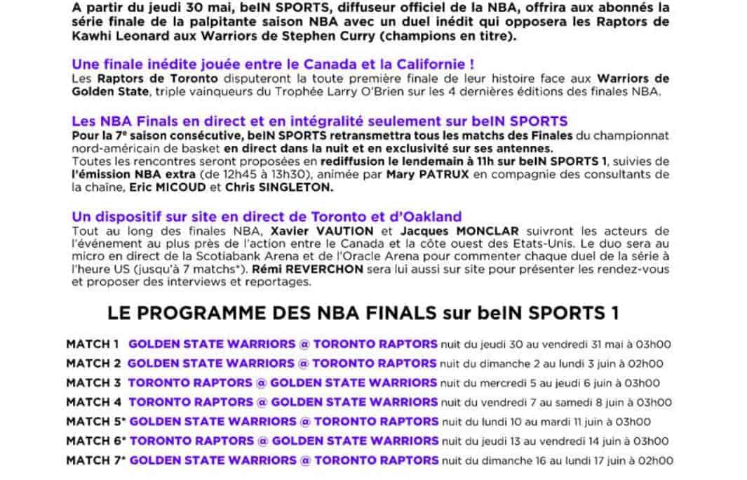 beIN NBA Finales Raptors Warriors
