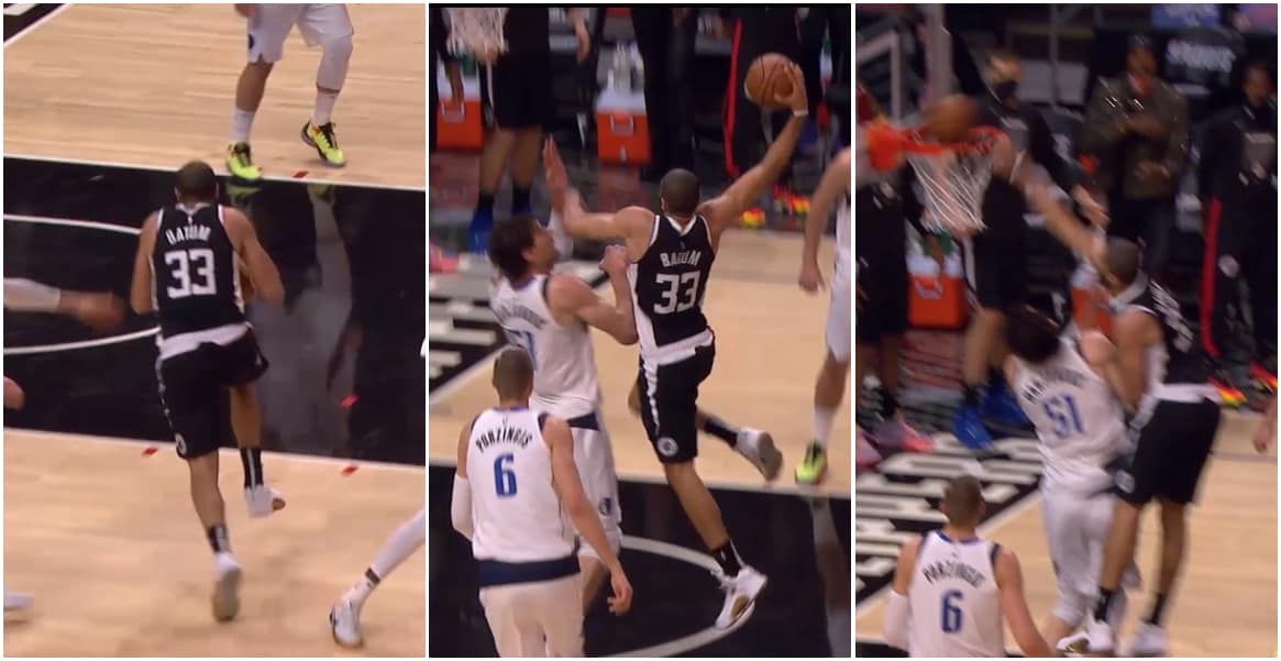 Nicolas Batum a failli claquer le dunk des playoffs sur Boban Marjanovic