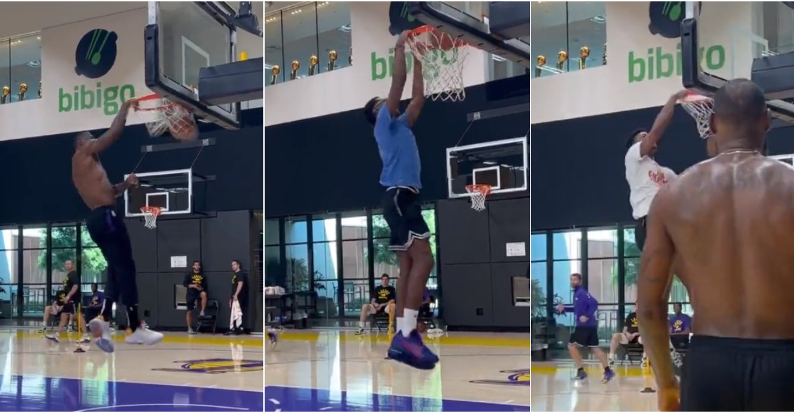 LeBron et ses fils claquent des dunks au QG des Lakers